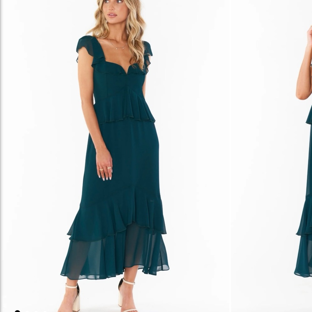 Show Me Your MuMu Emerald Chiffon Ruffle Dress